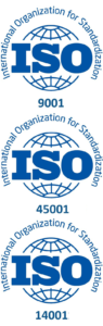 logos of 3 management standards ISO 9001 ISO 45001 ISO 14001