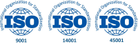symbols for ISO 9001, ISO 45001 and ISO 14001 management standards